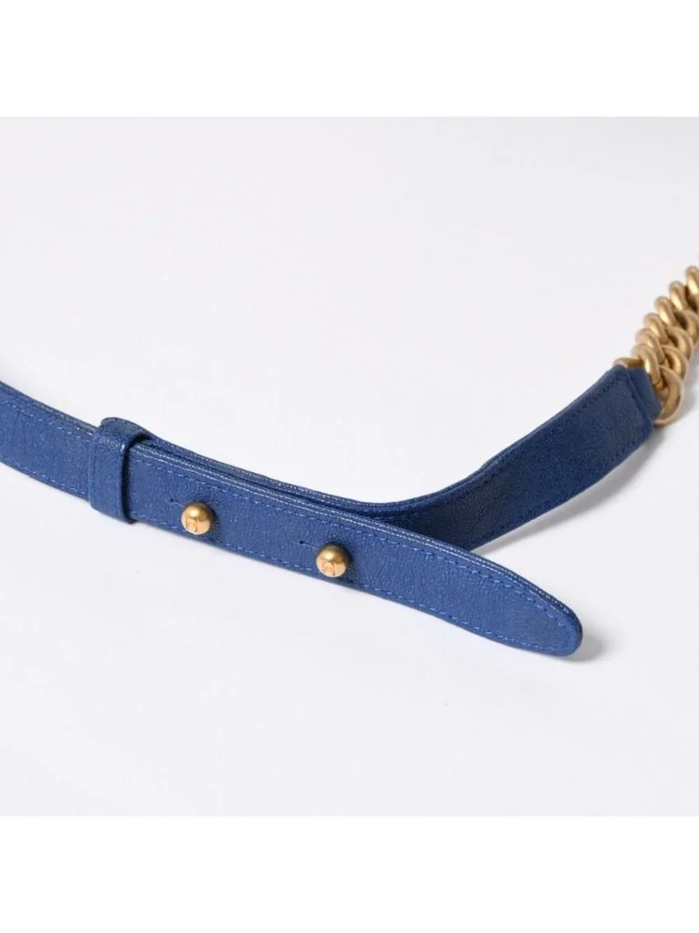 Chanel Boy Chain Shoulder Bag Blue Caviar Leather Gold